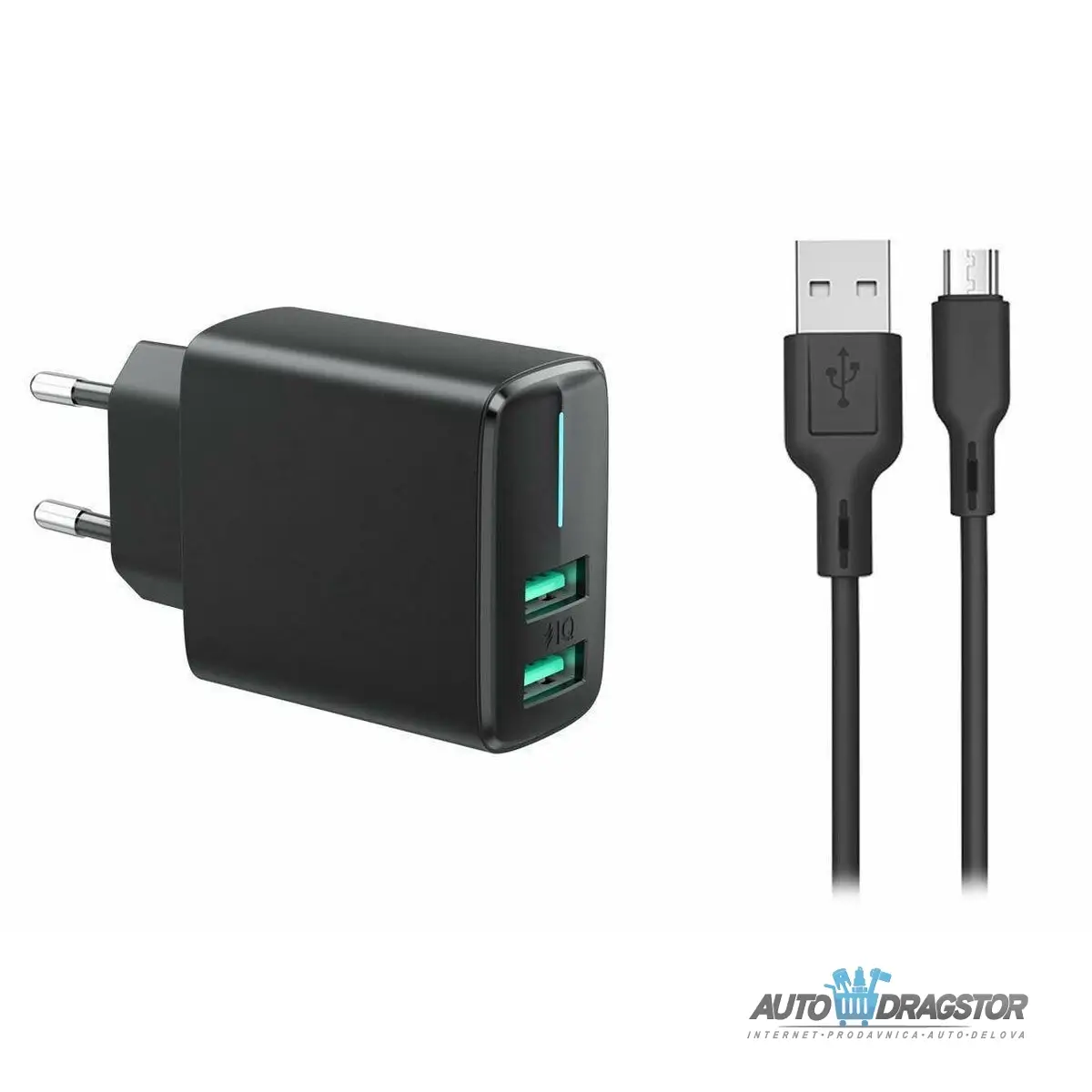 PUNJAC ZA MOBILNI 2xUSB 2,4A SA KABLOM MICRO KONEKTOROM 