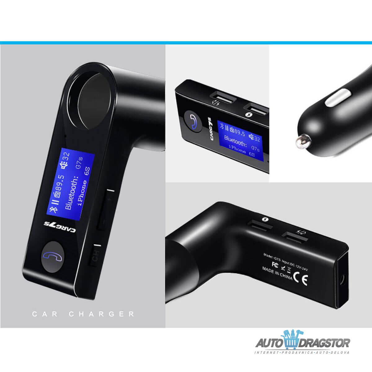 FM PREDAJNIK (TRANSMITER), USB PUNJAČ, 2 USB ULAZA, LCD EKRAN, BLUETOOTH 5.0, MP3/WMA 